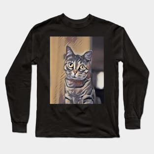 Funny cat painting abstract Long Sleeve T-Shirt